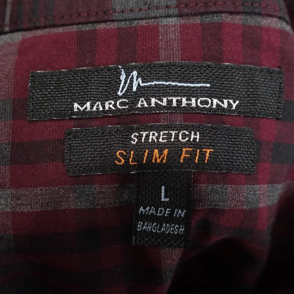 Marc Anthony Shirt Mens L Red Plaid Long Sleeve Button-Up Stretch Slim Fit